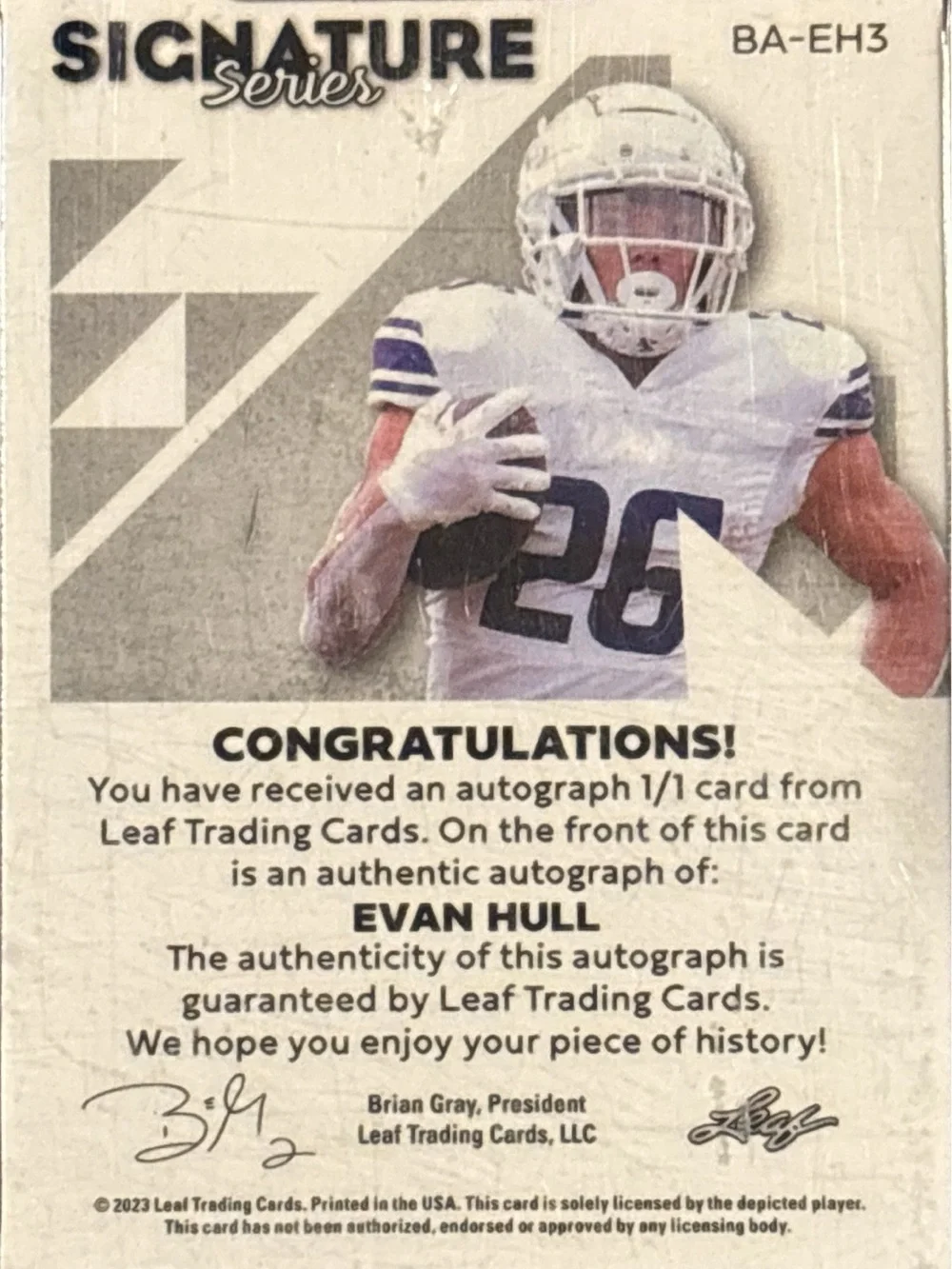 Leaf Signature Series Evan Hull Rookie Trading Card - 1/1 Autographed